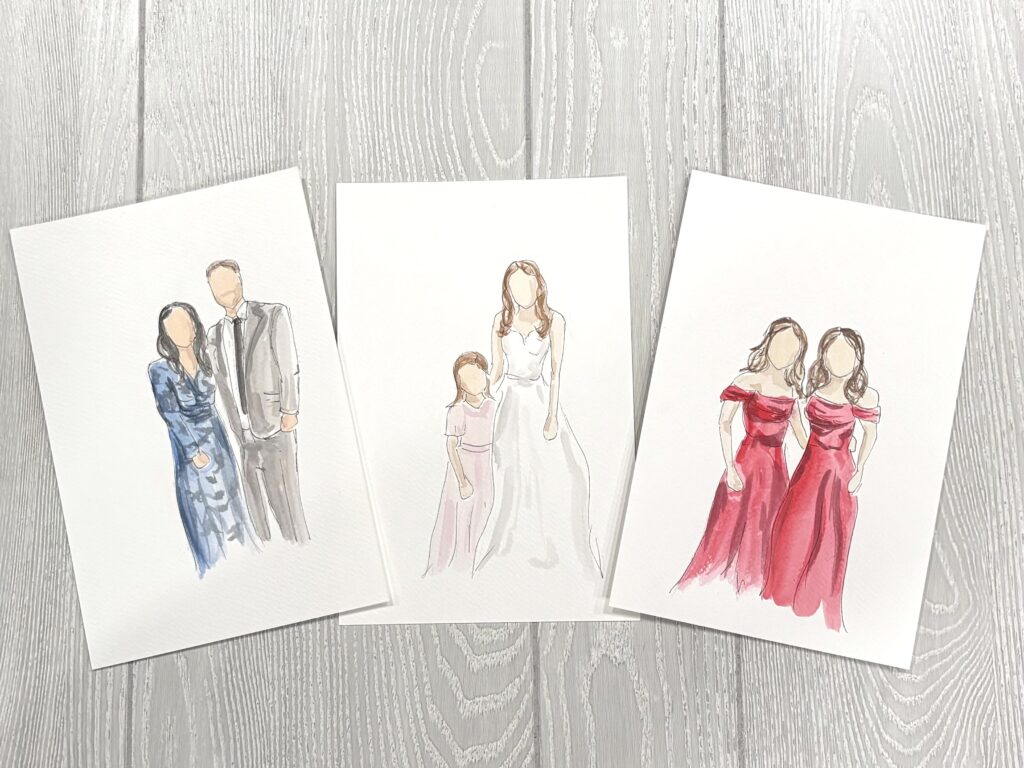 Bride, Bridesmaid, and Family Wedding Painting