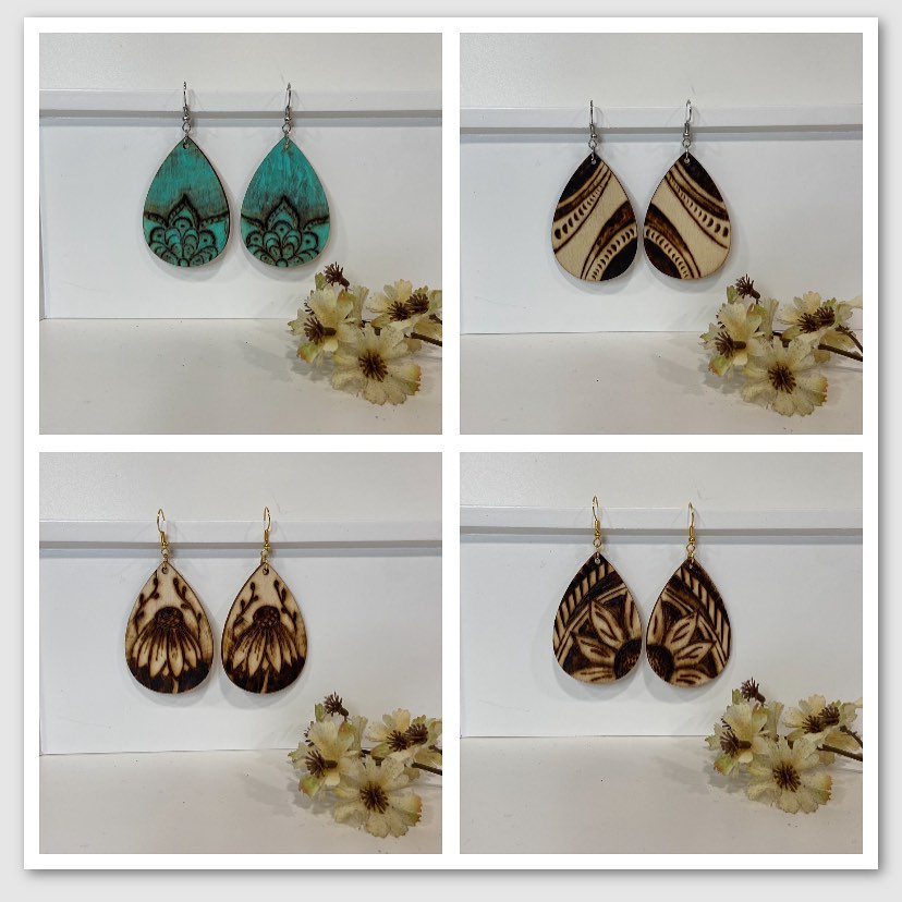 wood burned earrings 2
